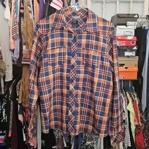 Men's Plaid Shirt - Orange and Blue